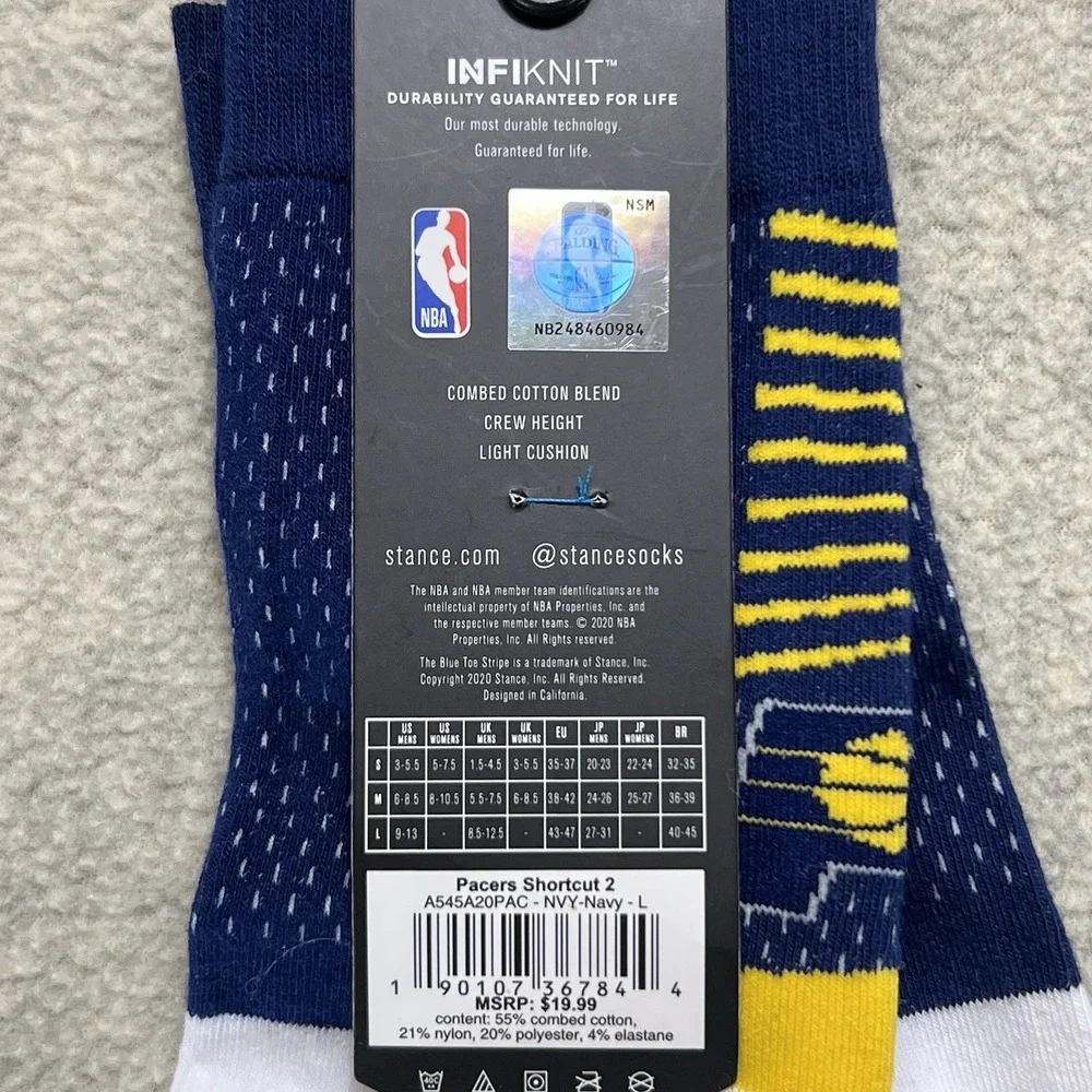 Stance Indiana Pacers Shortcut 2 Crew Socks Size Large NBA Casual Infiknit NWT